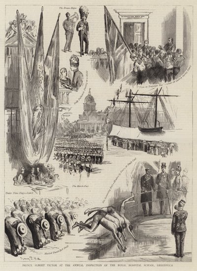 Książę Albert Victor podczas dorocznej inspekcji Royal Hospital School w Greenwich autorstwa Sydney Prior Hall