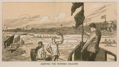 Wspomnienia z regat Oxford i Cambridge Boat Race: Podnoszenie zwycięskich kolorów autorstwa Sydney Prior Hall