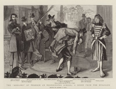 Adelphi of Terence w Westminster School, scena z Epilogu autorstwa Sydney Prior Hall