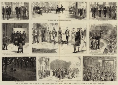 Nadejście wieku księcia Alberta Victora, uroczystości w Sandringham autorstwa Sydney Prior Hall