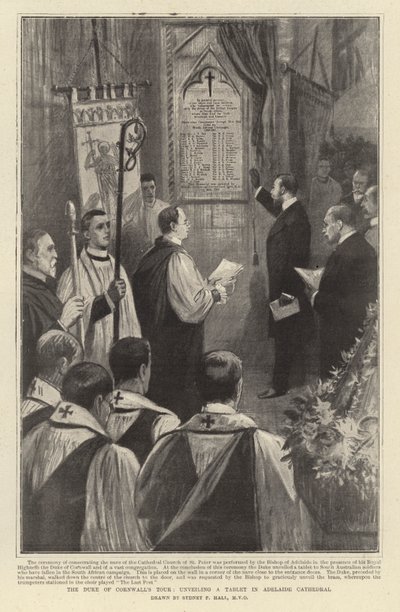 Wycieczka księcia Kornwalii, odsłaniająca tablicę w katedrze w Adelajdzie autorstwa Sydney Prior Hall