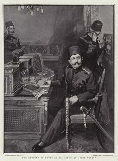 Khedive Egiptu w swoim gabinecie w pałacu Abdin autorstwa Sydney Prior Hall
