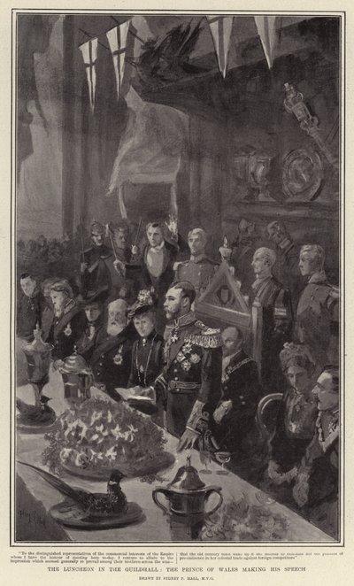 Obiad w Guildhall, Książę Walii wygłasza mowę autorstwa Sydney Prior Hall