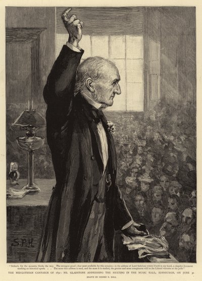 Kampania Mid-Lothian z 1892 roku, pan Gladstone przemawia na spotkaniu w Music Hall w Edynburgu, 30 czerwca autorstwa Sydney Prior Hall