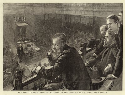 Posłowie w galerii, obserwujący przerwę w przemówieniu pana Gladstone
