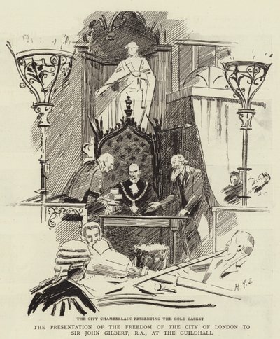 Prezentacja wolności miasta Londynu Sir Johnowi Gilbertowi, RA, w Guildhall autorstwa Sydney Prior Hall