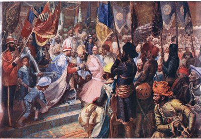 Książę Walii w Indiach, ilustracja z Cassells History of England, 1900 autorstwa Sydney Prior Hall