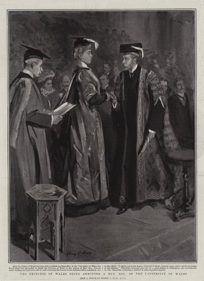 Księżna Walii zostaje doktorem muzyki na Uniwersytecie Walijskim autorstwa Sydney Prior Hall