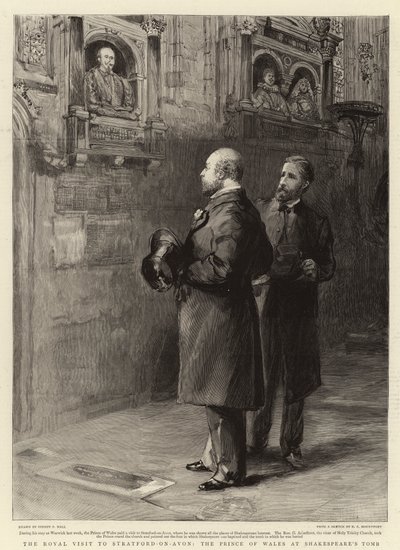 Królewska wizyta w Stratford-on-Avon, księciu Walii w grobowcu Szekspira autorstwa Sydney Prior Hall