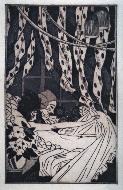Erotyzm: Giacomo Casanova (1725-1798) podnosi prześcieradła, by kontemplować swoją nagą kochankę, początek XX wieku (akwaforta) autorstwa Sylvain Sauvage