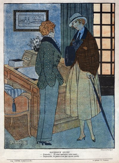 Ilustracja sceny ze sztuki teatralnej „Elles tirera” Andre Birabeau (1890-1974) i Marcela Hervieu w „La baionnette”” nr 124 z 15 listopada autorstwa Sylvain Sauvage