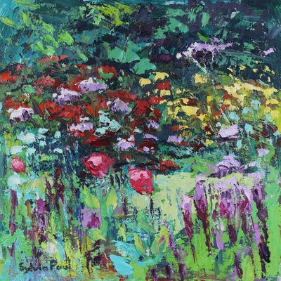 Maki w ogrodzie, 2021 (olej na płótnie) autorstwa Sylvia Paul