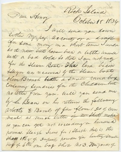List podpisany T.F. Smith, Rock Island, do Henry