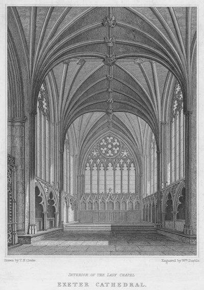 Katedra w Exeter, wnętrze kaplicy Matki Boskiej (rycina) autorstwa T.H. Clarke