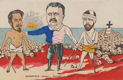Roosevelt: Assez! - Wystarczająco! - Niech! Karykatura na traktacie z Portsmouth, 1905. autorstwa T. Bianco