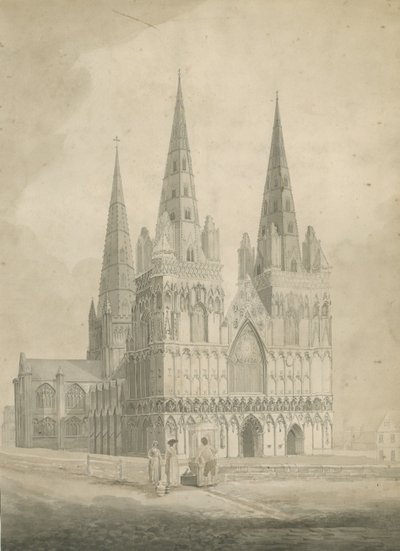 Katedra w Lichfield - Front Zachodni: rysunek w sepii, nd [1782] autorstwa T Carter