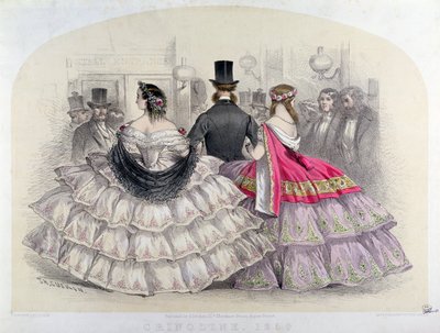 Panie noszące krynoliny w Królewskiej Operze Włoskiej, Covent Garden, 1859 (rycina kolorowa) autorstwa T. H. Guerin