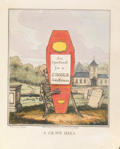 Poważny pomysł: mieszkanie dla samotnego dżentelmena, wyd. 1828 (kolor grawerowany) autorstwa T. Hampson Jones