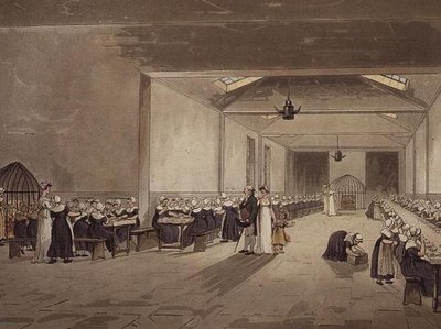 Jadalnia, azyl, z „Mikrokosmosu Londynu” Ackermanna autorstwa T. and Pugin A.C. Rowlandson