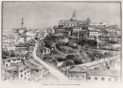 Ogólny widok Sieny (Włochy). Grawer Taylora ilustrujący historię „A travers la Tuscane” Eugene
