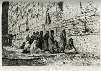 Żydzi płakali pod ścianami świątyni (ściana płaczu). Grawerowanie autorstwa Taylora, ilustrujące La Syria d