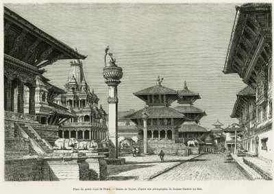 Miejsce Pałacu Królewskiego w Patan (obecnie Lalitpur). Grawer Taylora ilustrujący opowiadanie „Podróż do Nepalu” dr. Gustave