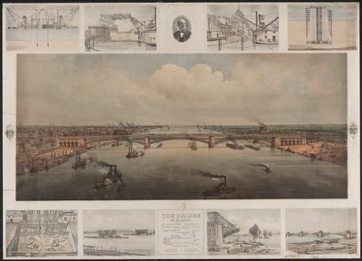 Most w St Louis, c.1874 (chromolitografia) autorstwa T. Welcker