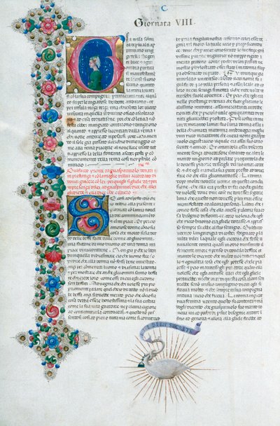 Iluminowana strona rękopisu z Dekameronu, autorstwa Giovanniego Boccaccio, włoski, c1467. autorstwa Taddeo Crivelli