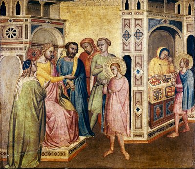 St. Eligius przed królem Clothar, ok. 1365 (tempera na drewnie) autorstwa Taddeo Gaddi