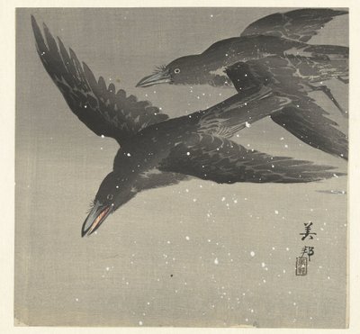 Wrony na śniegu autorstwa Takahashi Biho