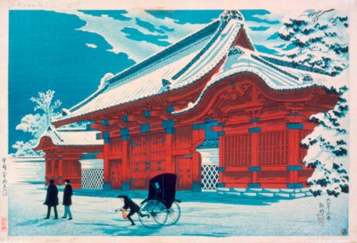 Czerwona brama Hongo w śniegu autorstwa Takahashi Hiroaki