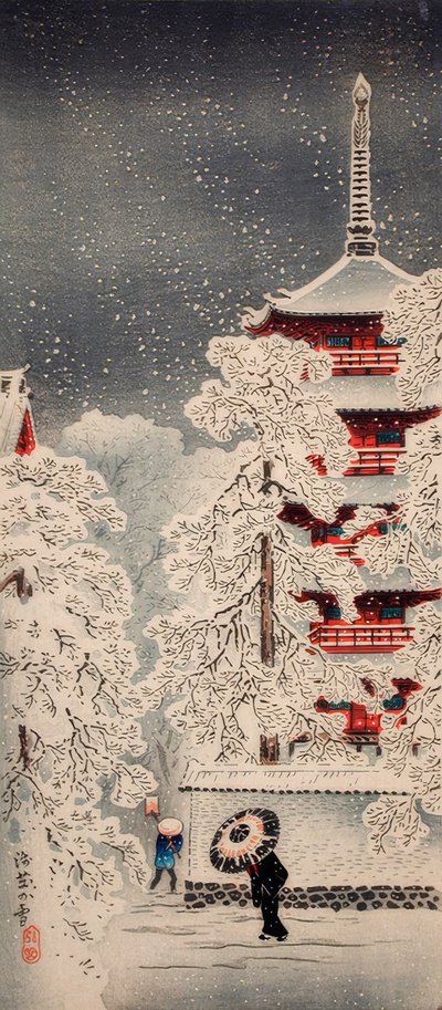 Śnieg w pobliżu Asakusa, Yedo, prowincja Musashi autorstwa Takahashi Hiroaki