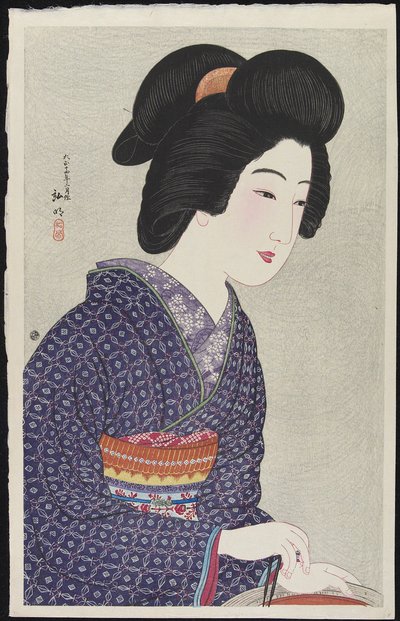 Kobieta siedząca przy koksowniku, luty 1925 autorstwa Takahashi Hiroaki