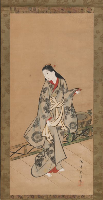 Kobieta na werandzie, ca. 1730. autorstwa Takizawa Shigenobu
