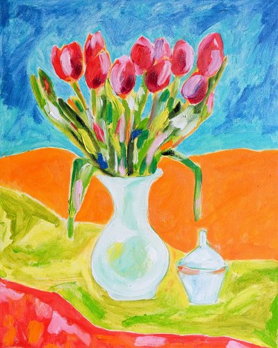 Czerwone tulipany w wazonie autorstwa Tamara Jare
