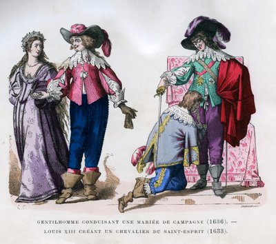 Dżentelmen prowadzący wiejską pannę młodą, 1636 i Ludwik XIII tworzący rycerza, 1633 1882-1884 autorstwa Tamisier
