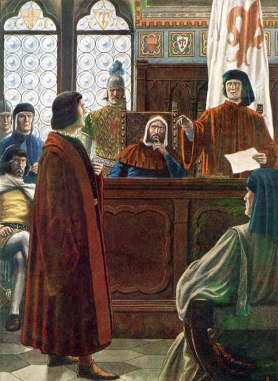 COSIMO DE MEDICI, Wielki Książę Toskanii, broni się przed oskarżeniami swoich wrogów. autorstwa Tancredi Scarpelli