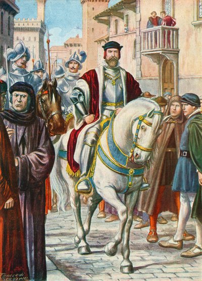 Cosimo I ze swoimi hiszpańskimi i niemieckimi strażnikami, którzy zawsze za nim podążali autorstwa Tancredi Scarpelli