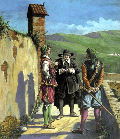 Don Abbondio spotyka odważnych - ilustracja do "Kochanków" Alessandro Manzoniego, wyd. Nerbini, Florencja autorstwa Tancredi Scarpelli