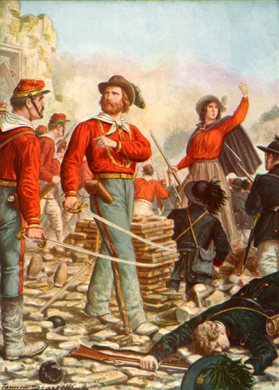 Garibaldi i jego żona Anita w obronie Rzymu w 1849 r. autorstwa Tancredi Scarpelli