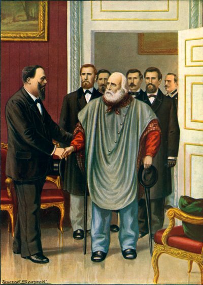 Garibaldi odwiedzający Vittorio Emanuele w Rzymie. Końcowa dyskusja dwóch autorów Risorgimento autorstwa Tancredi Scarpelli