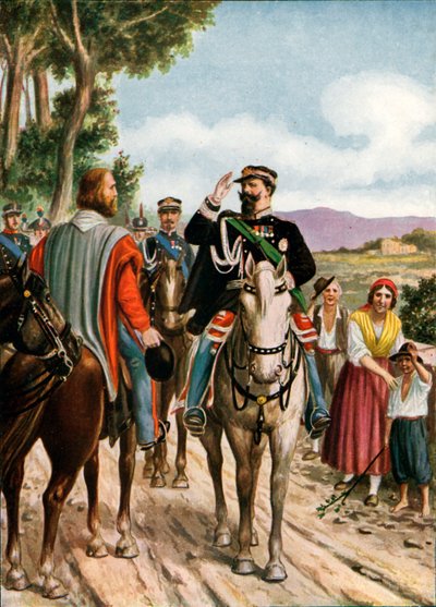 Historyczne spotkanie w Teano między Victorem Emanuelem II a Garibaldim, 1860 autorstwa Tancredi Scarpelli