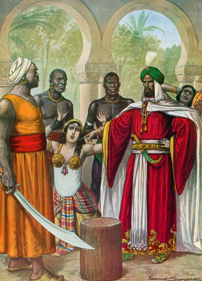 Ibn-Timnah grozi przecięciem żył w ramionach swojej żony Meimuna autorstwa Tancredi Scarpelli