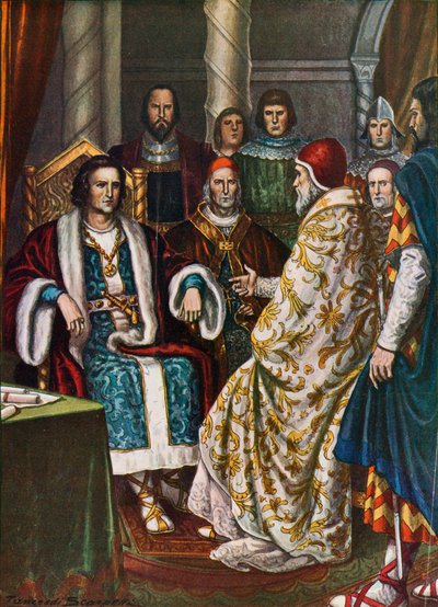 Król Pepin, król Franków, rozmawia z papieżem Stefanem II, 754 autorstwa Tancredi Scarpelli