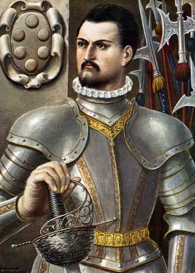 Portret Jeana de Medicis znanego jako Jean des Bands Noires (Giovanni dalle Bande Nere) (1498-1526) Włoski kondotier Ilustracja Tancredi Scarpelli (1866-1937) z „”Storia d