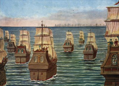 Bitwa pod Cannanor miała miejsce w marcu 1506 r. w pobliżu portu Cannanore w Indiach, pomiędzy flotą indyjską Samorin z Calicut a flotą portugalską pod dowództwem Lourenco de Almeida, syna wicekróla Almeidy) Ilustracja: Tancredi Scarpelli w „” autorstwa Tancredi Scarpelli