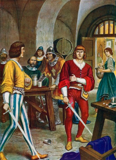 Guelfowie podzielili się na białych i czarnych po małym incydencie, 1300 autorstwa Tancredi Scarpelli