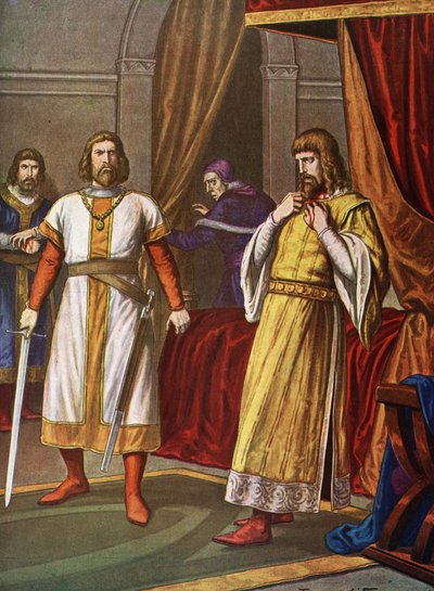 Zabójstwo księcia Filipa Szwabskiego (1177-1208) w dniu 21.06.2012 r. w Bambergu przez Ottona de Wittelsbacha palatyna Baviere (Zabójstwo Filipa Szwabskiego (Philippa von Schwaben) w Bambergu, 21 czerwca 1208 r. przez hrabiego Otto VIII Wittelsbacha) I autorstwa Tancredi Scarpelli