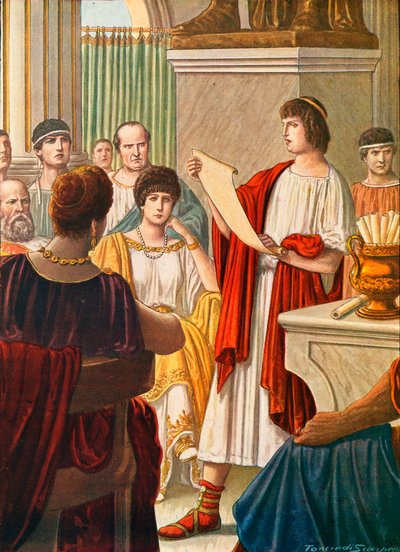 Wergiliusz czyta swoje wiersze Augustowi w obecności Oktawii autorstwa Tancredi Scarpelli