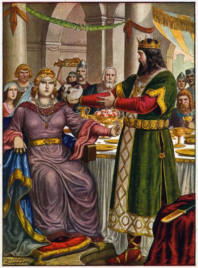 król Alboin (ok. 526-572) daje córce swojego przeciwnika czaszkę tego ostatniego, aby piła autorstwa Tancredi Scarpelli